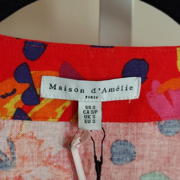 NWT Maison d/Amelie Colorful Rainbow Tie Front Cardigan Tropical Linen Blend - Picture 4 of 7